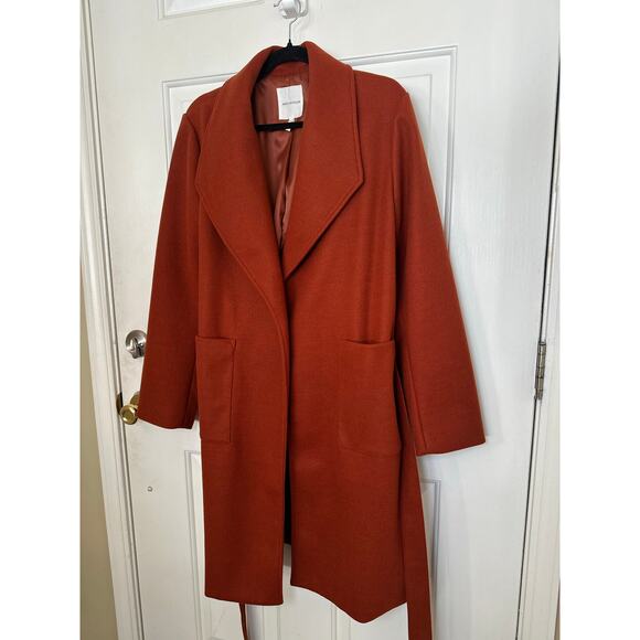 Avec Les Filles Coat Women's Size XL Rust Brown Long Sleeve Belted Wrap Coat - Picture 6 of 12